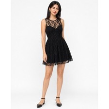 Black Lace Dress M Sheer Illusion Sweetheart Neck Gothic Romantic Whimsigoth