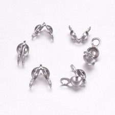 50pcs Tarnish Resistant 304 Stainless Steel Bead Tips Calotte Ends Clamshell