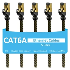 Cat6A Ethernet Cables 8 FT 5-Pack, Snagless CAT6 RJ65 10Gbps Ethernet Cable, ...