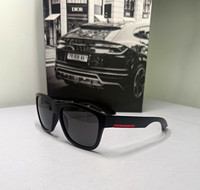 PRADA Mens Square Sunglasses Black Plastic Frame Grey Tinted Plastic Lenses