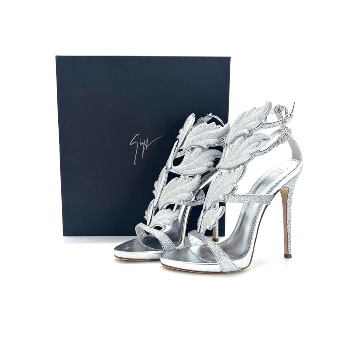 GIUSEPPE ZANOTTI ハイヒール シルバー NIB Giuseppe Zanotti Cruel Summer Silver Glitter Wing Strappy