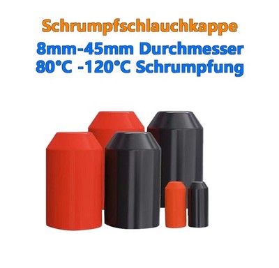 Kleberbeschichtete Schrumpfkappe 8*25 - 100*130mm Schrumpfungsrate 2 : 1 Schwarz