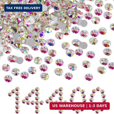Beadsland Flatback Rhinestones Bulk,14400pcs AB Crystal Rhinestones for Nails Cr