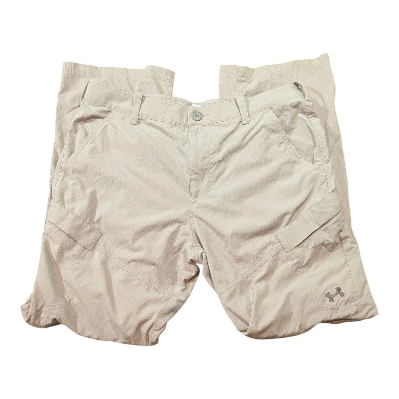 Under Armour Convertible Pants Men's 34x31 RipStop Fish Slayer Hiking Khaki Tan