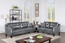 Juego de sofá de 2 piezas de muebles de salón contemporáneos de gel gris sofá de cuero sintético