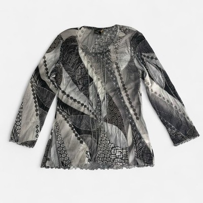 Vintage 90 s Abstract Mesh Top Long Sleeve Grey Size 14 Whimsygoth Pixie