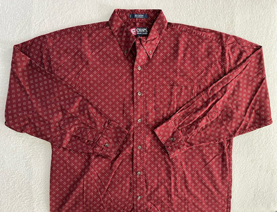 Vintage 90s Chaps Ralph Lauren Shirt Mens L Burgundy Medallion Basketweave