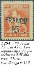 ✔️ FIUME FRANCO 15c/45c MNH** PAIRE SASS. C79ga OBLIQUA CV 150 €