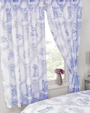 Toile De Jouy Blue Curtains Pair 66" x 54"