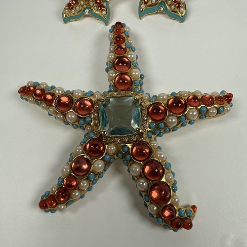 Vintage Signed KENNETH J LANE KJL Avon Rhinestone STARFISH Brooch & Earrings - Picture 4 of 7