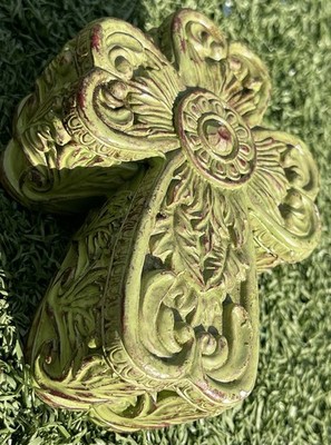 Vintage Green Ornate Cross Trinket Box Jewelry Holder Shabby Chic Decor 5 