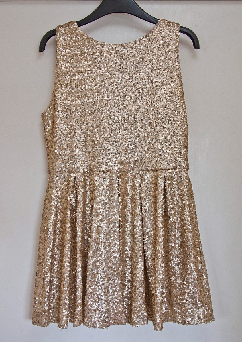 TFNC London sparkly gold sequin mini skater dress long peplum