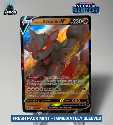 pokemon tcg silver tempest 090 195 hisuian arcanine v card POKEMON TCG HISUIAN ARCANINE V 90/195 SILVER TEMPEST ULTRA RARE!!