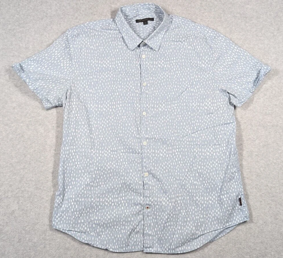 John Varvatos USA Men Shirt XL Spotted Button Front Short Sleeve Preppy