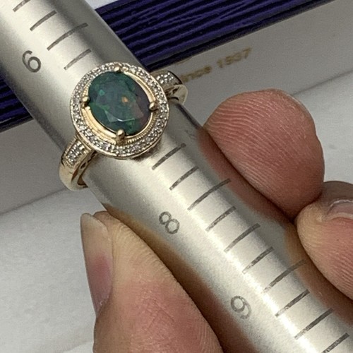 Anillo de oro de 10 quilates ópalo natural raro con acento de diamantes genuinos - Imagen 24 de 24