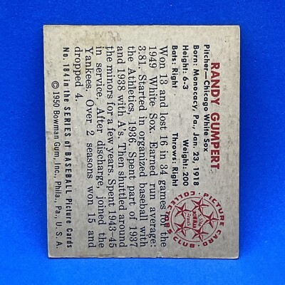 1950 Bowman Set-Break #184 Randy Gumpert | eBay