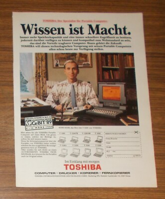 Rare Advertising TOSHIBA T 5100 80386/40MB Laptop Portable Computer 1988