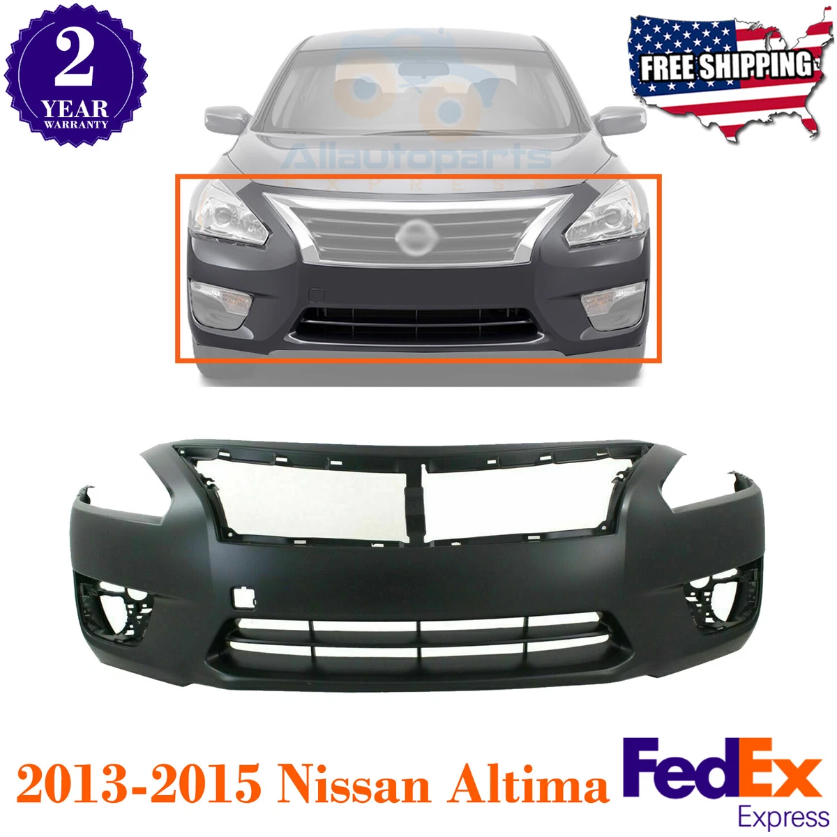 Front Bumper Cover Primed For 2013 2015 Nissan Altima Sedan eBay