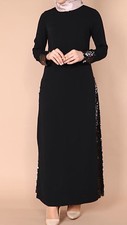 Party Cocktail Shirt Dress  Tunic Sequined Side  Long Sleeve Black Size 14