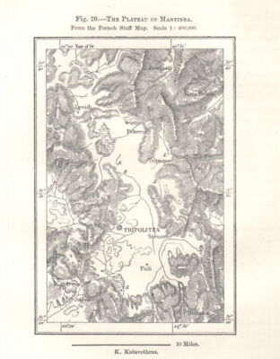 The Plateau of Mantinae. Tripolitsa. French Staff Map. Greece. Sketch map 1885