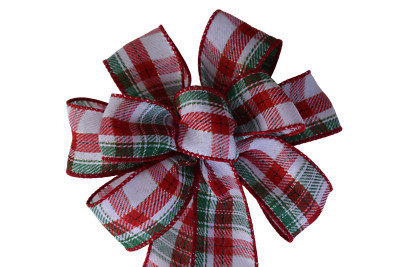 Small 5-6'' Hand Made Red and Green Plaid Wired Christmas Bow - Wreath