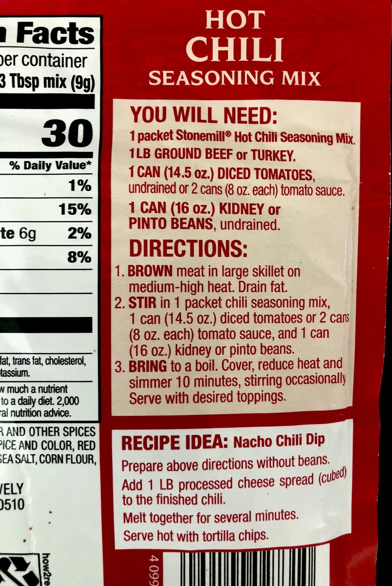 Cincinnati Chili Packet Recipe Wendy's Hot Chili Seasoning- 200