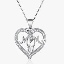 Silver Mom Heart Necklace – Mother’s Day Gift Jewelry for Mom from Daughter Son