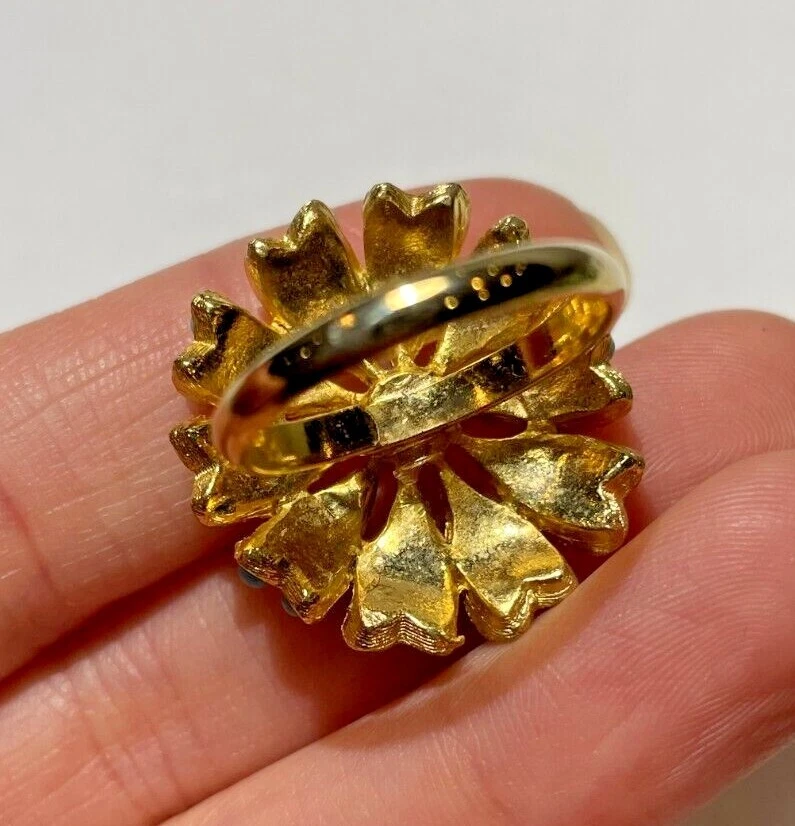 Vintage Runder Blumen Opal Rosa Perle Türkis Strass Gold T Verstellbarer Ring - Bild 4 von 4