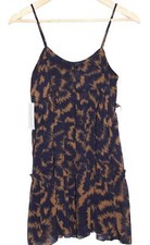 Womens Urban Outfitters Rory Navy Blue Tan Chiffon Tiered Mini Sundress Size XS
