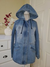 Ci Sono Women's Blue Denim Jeans Parka Hooded Draw String Waist Jacket Coat Sz.s