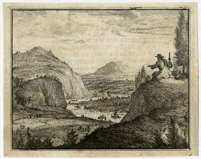 Antiker Druck-EMBLEM-LANDSCHAFT-REST MACHT ROSTIG-Spinneker-Vinne-1757