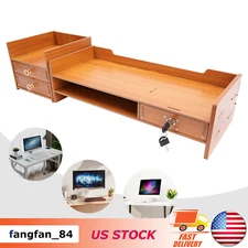 Wooden Desk Organizer with Drawers Office Supplies Computer Desktop Tabletop