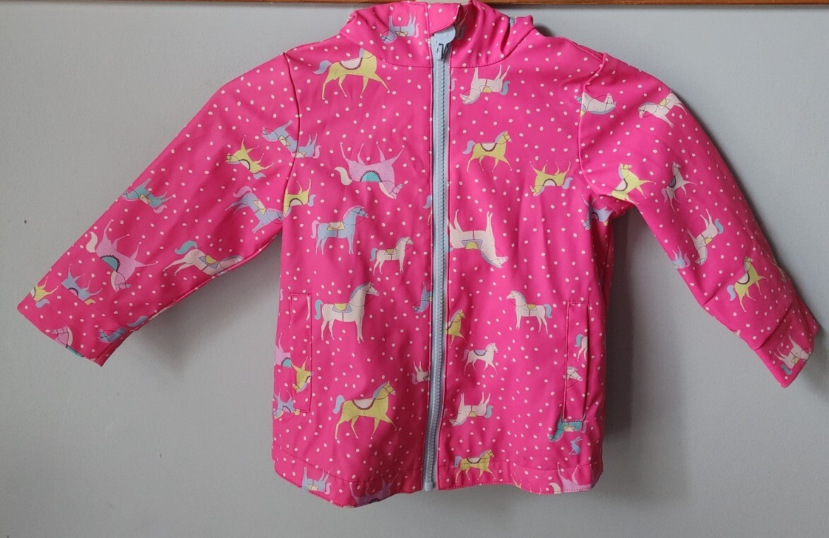 Giacca antipioggia idrorepellente Joules bambino ragazza rosa pony a pois con cappuccio taglia 3 anni