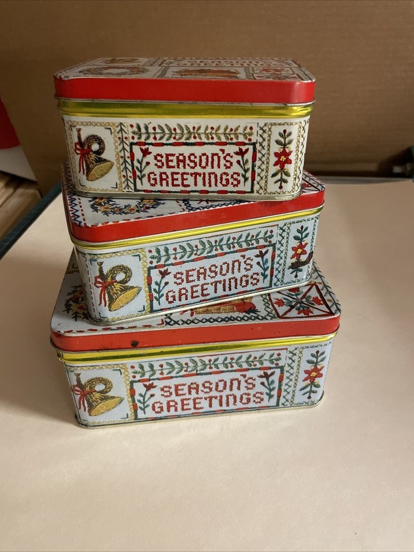 Three Nesting Christmas Tins Vintage