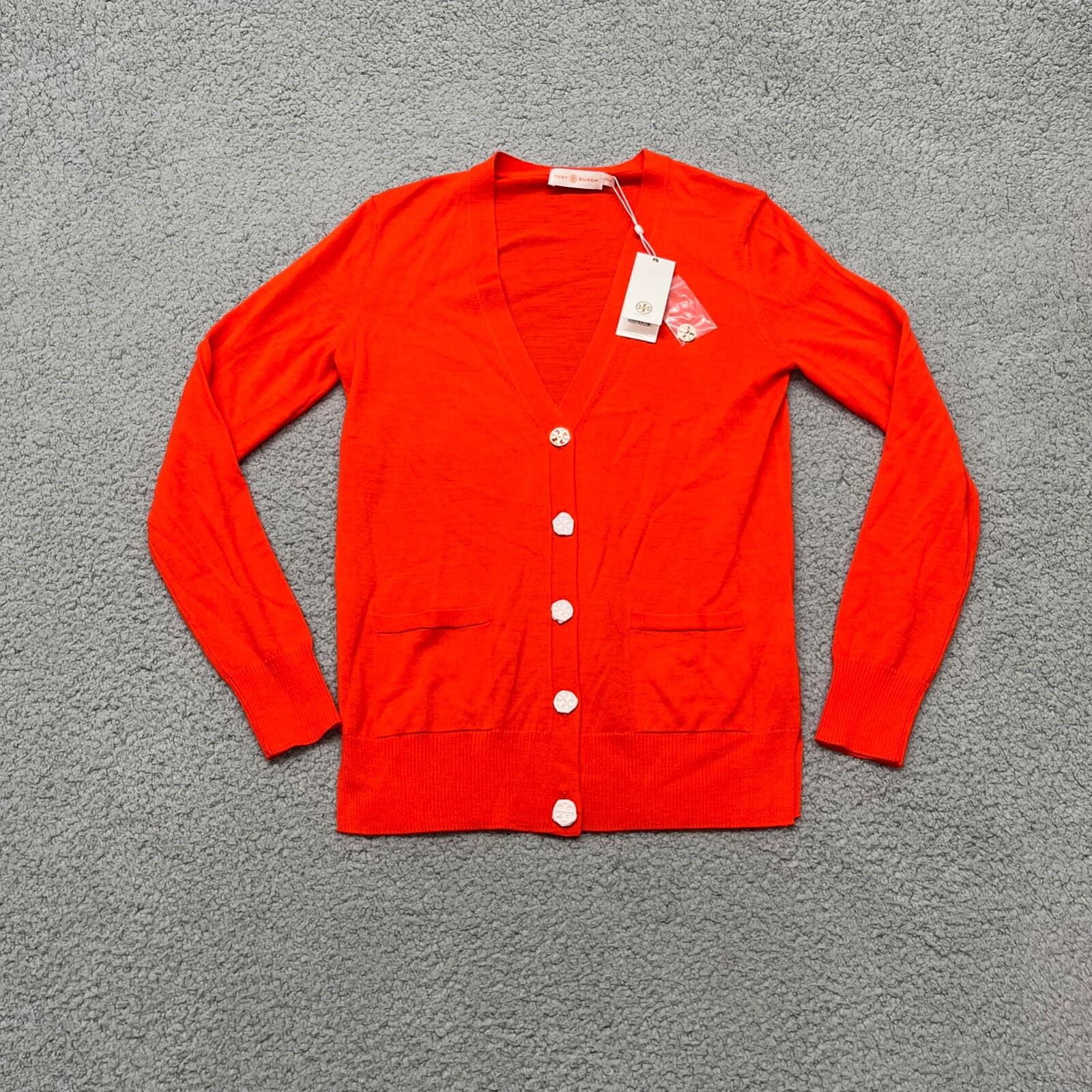 Tory Burch Sweater Womens Extra Small Madeline Cardigan Merino Wool Orange  XS | eBay