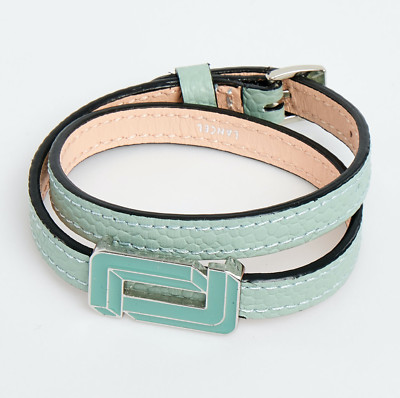 LANCEL PARIS Turquoise Leather Double Wrap Bracelet