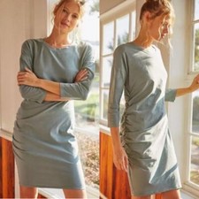 Anthropologie Sundry Womens Fall 3/4 Sleeve Shirred Mini Dress Size L Moss Green