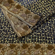 Vintage Heavy Purple Dupatta Blend Georgette Long Stole Hand Embroidered Scarf