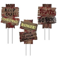 Halloween Decorations Outdoor Beware Yard Signs, 3 Pieces 12" x 9" Large Size Sc