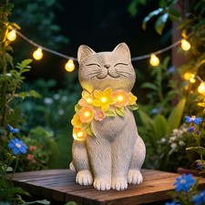 Solar Cat Garden Statue for Outdoor Decor, Cat Solar Light 1-Piece Sitting Ca