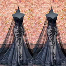 Black Sleeveless Wedding Dresses Mermaid Beach Glitter with Veil Bridal Gowns