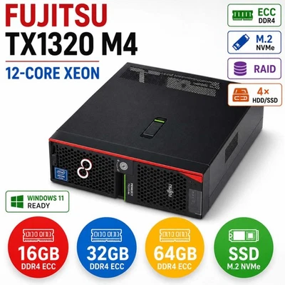 XEON SERVER FUJITSU TX1320 M4 2x PS, 16/32/64 GB DDR4 SSD NVMe RAID CONTROLLER - Bild 1 von 4