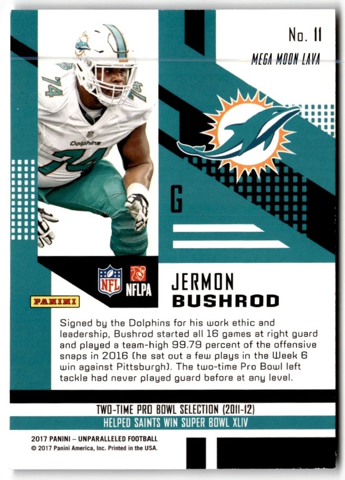 Jermon Bushrod 2017 Panini Unparalleled Rookie #11 Miami Dolphins - Image 2 of 2