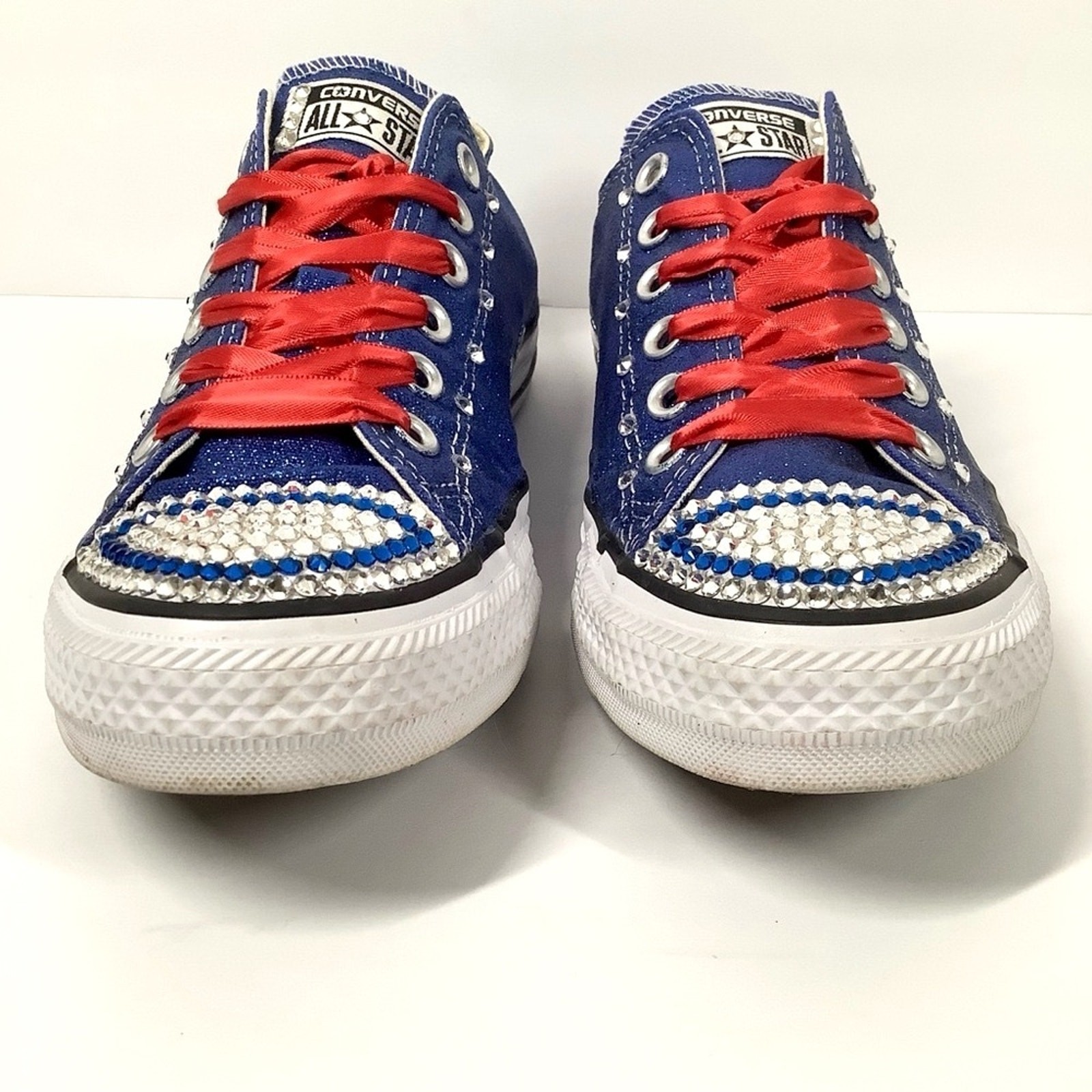 CONVERSE Custom Low Top Sneakers Glitter Swarovski Crystals USA Blue Women 8 thumbnail 14