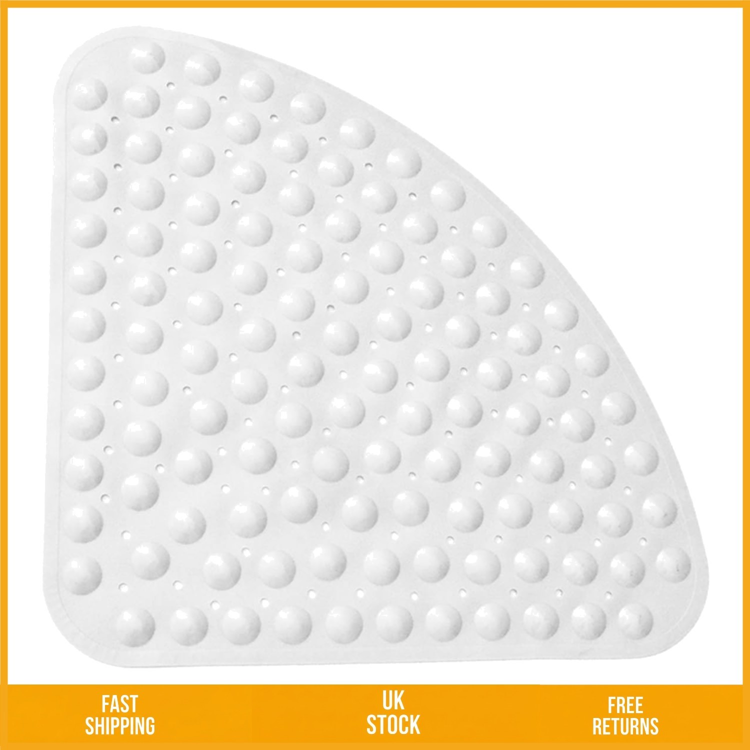Anti Slip Rubber Corner Shower Mat Antibacterial Quadrant White 53x53cm 1pc