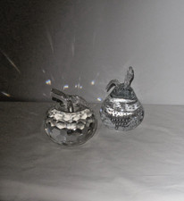 Vintage Glass Pear Paperweight Controlled Bubbles & clear faceted crystal apple