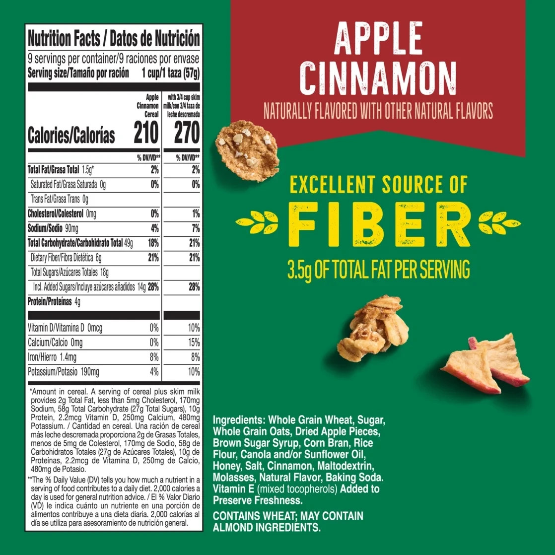 Nature Valley Apple Cinnamon Cereal, Excellent Source of Fiber 18.4 Oz Box...