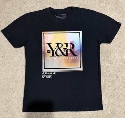Young & Reckless Mens M Black Graphic Tee Y2K Streetwear LA Logo Hip Hop Skater