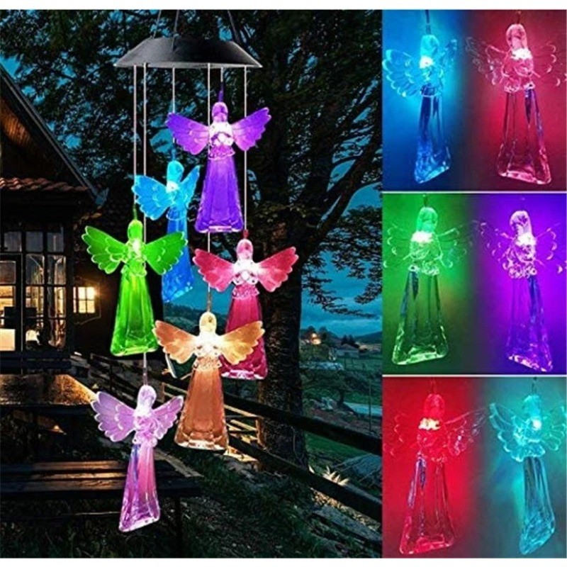 Color-Changing LED Solar Powered angel Wind Chime Lights Yard Garden Decor US