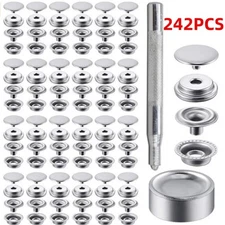 240Pcs Metal Heavy Duty Fastener Snap Press Stud Cap Button Base Kit Marine Boat